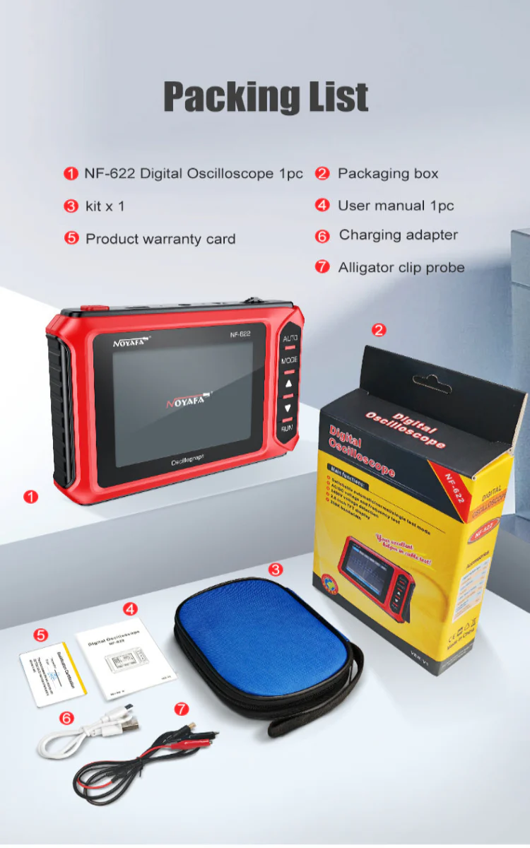 Noyafa Mini Handheld Digital Osciloscope For Voltage, Frequency, Rise Time & Pulse Width NF-622