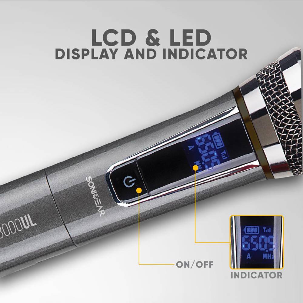 SonicGear WM8800UL DUAL 2 Studio Quality Metal Body Wireless UHF Microphones with Receiver