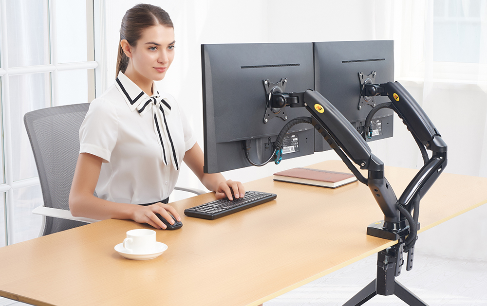 NBMounts F160 Gas Strut Desk Monitor Mount Dual Arms Black