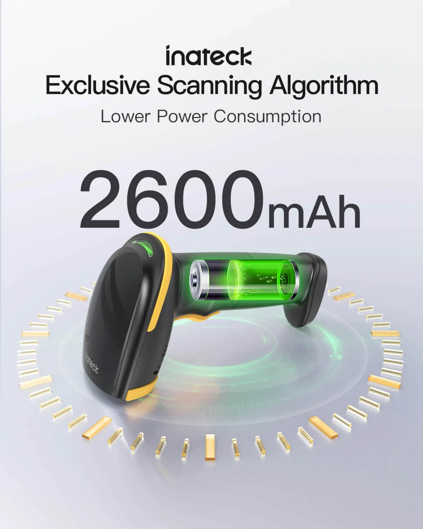 Inatech Barcode Scanner CMOS 1D/2D Wireless 2.4GHz/Bluetooth USB-A 2600mAh BCST-23 Black