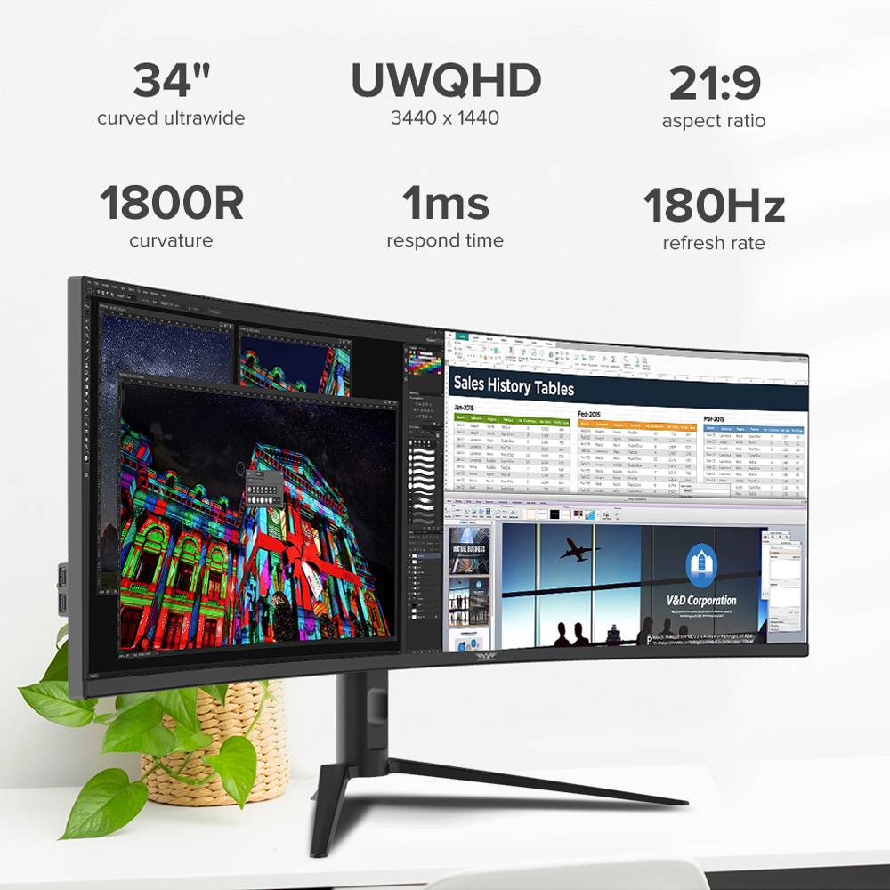 Armaggeddon Gaming Monitor 34'' Curved 1800R 3.5K 180Hz 1ms XC34UWQHD Super 180 Black