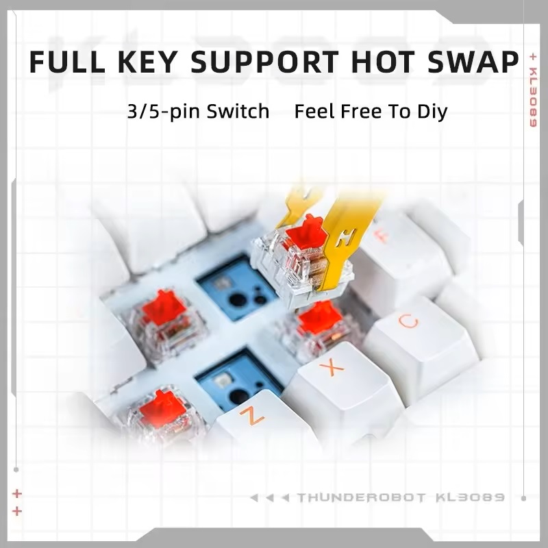 Thunderobot KG3089 White Mechanical Gaming Keyboard 89 Red Switch Keys