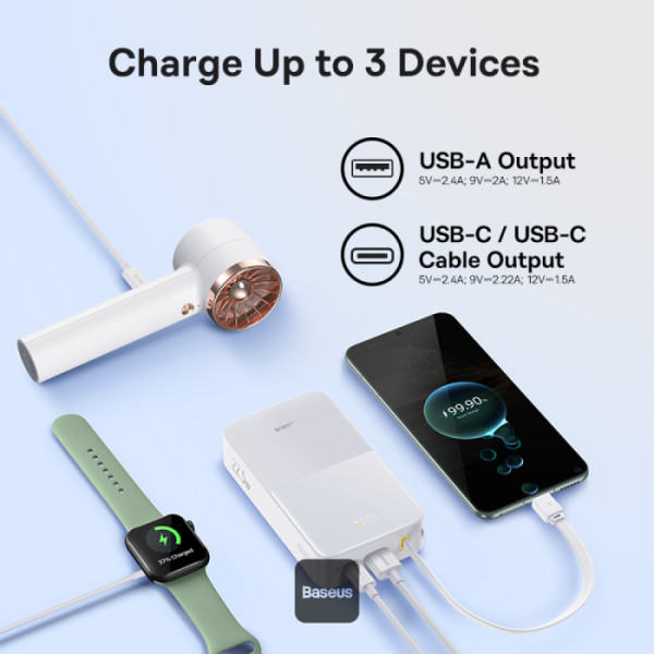 Baseus Powerbank 22.5W 20000mAh + Display EnerFill FC51 Bipow2 Pro  White