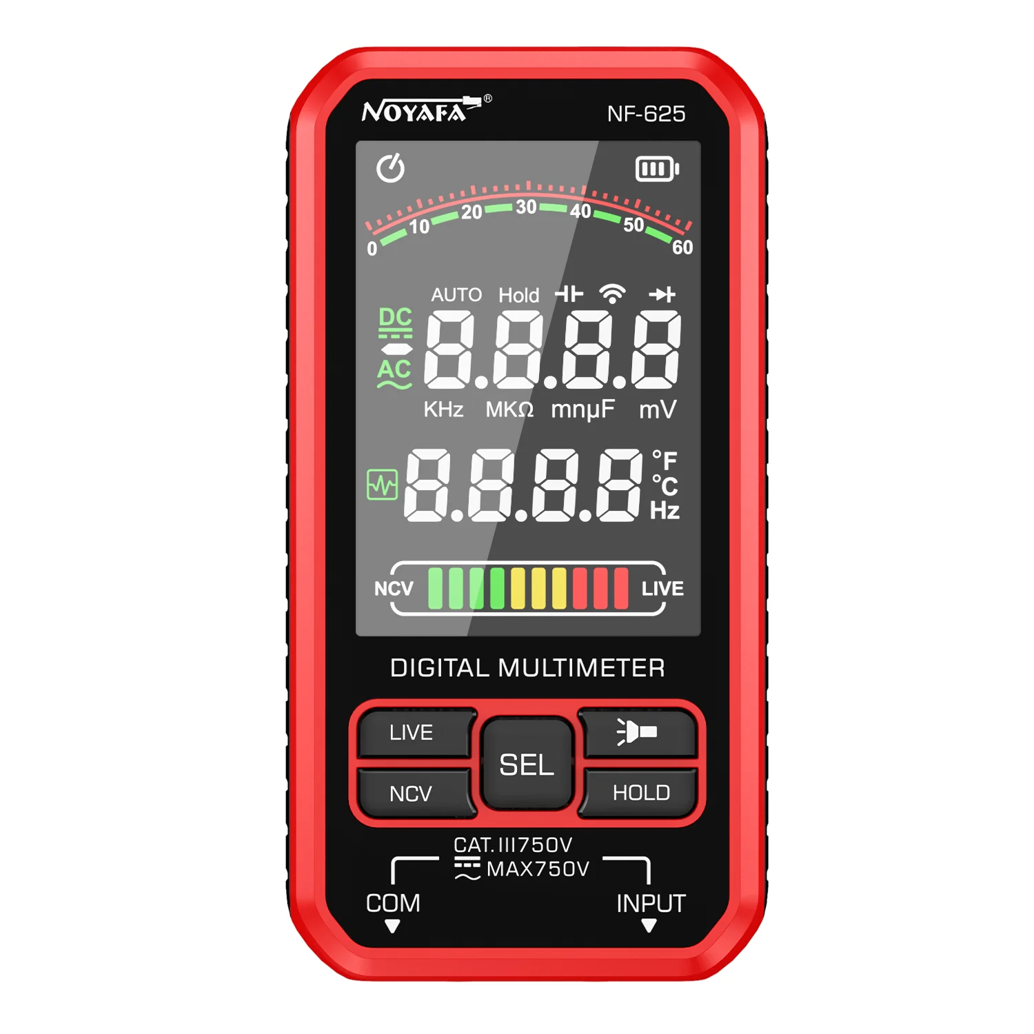 Noyafa Digital Multimeter for Resistance, Capacitance, Temperature, Frequency & AC/DC Voltage NF-625