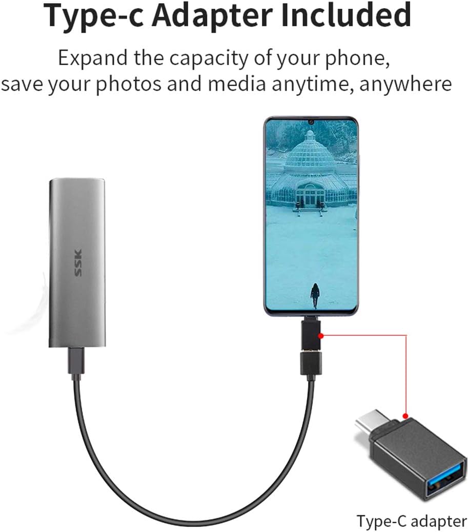 SSK 256GB Portable External SSD, Up to 550MB/s