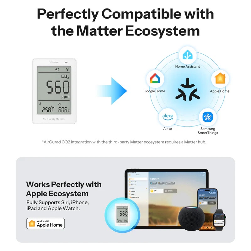 Sonoff Smart Sensor AirGuard For CO2 With Matter (Air Quality Monitor)