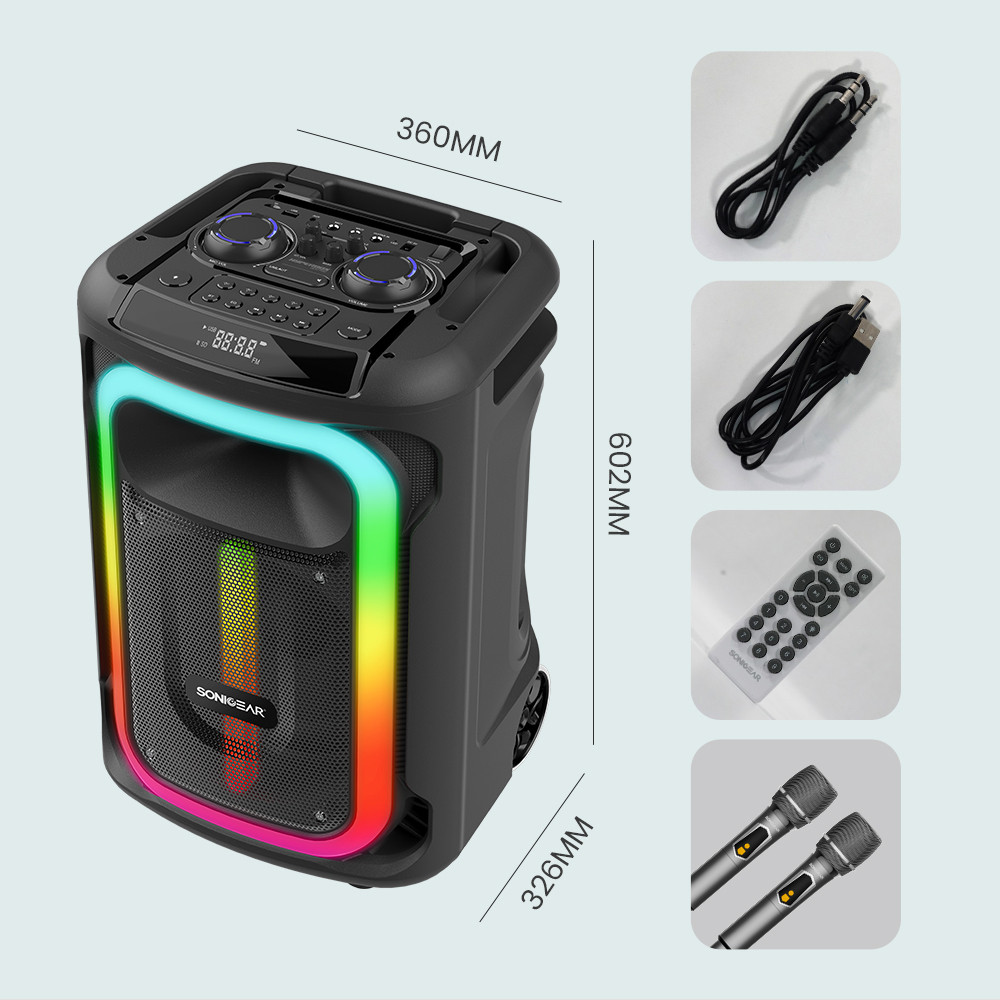 SonicGear Portable Karaoke Speaker 12'' 240W TWS BT/USB 2x Mics HYPERBOX 1300 Pro