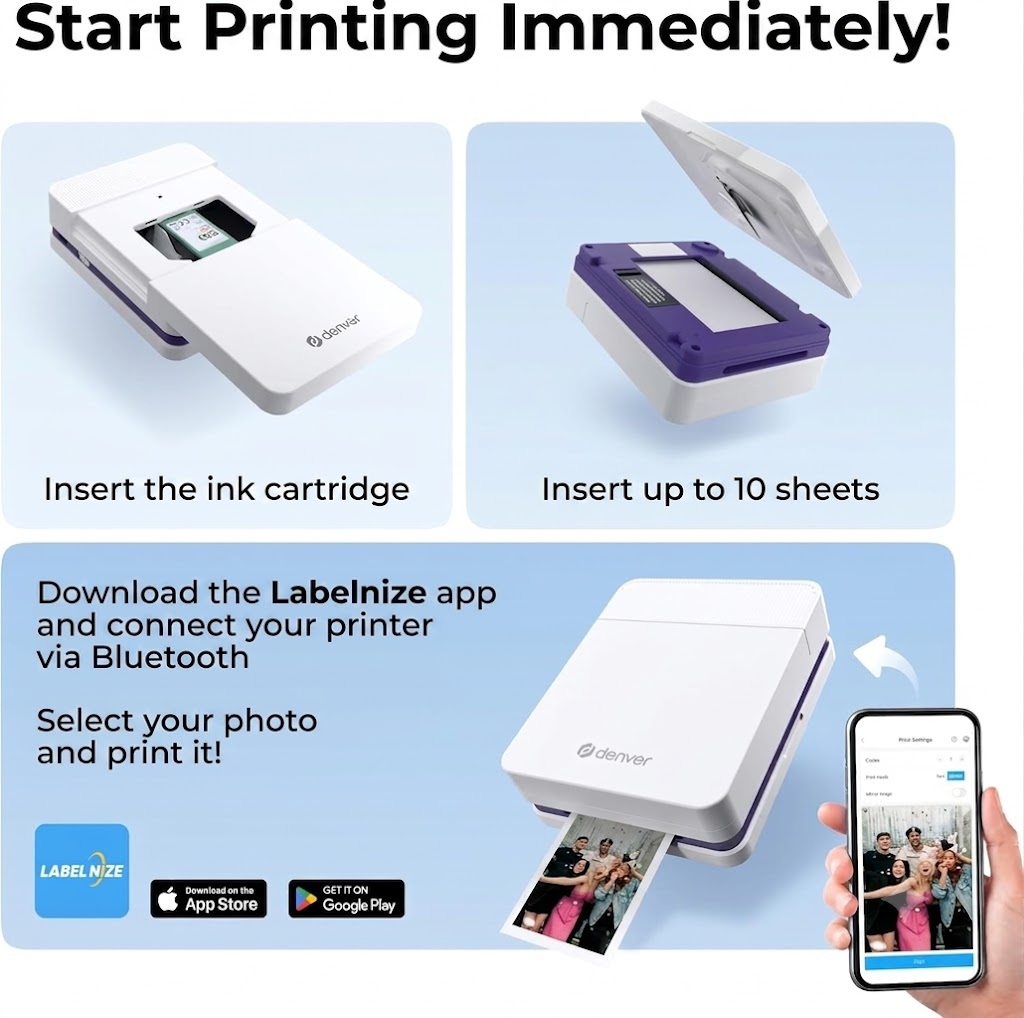 Denver Color Printer Inkjet Bluetooth 5.2 800mAh MCP-6010