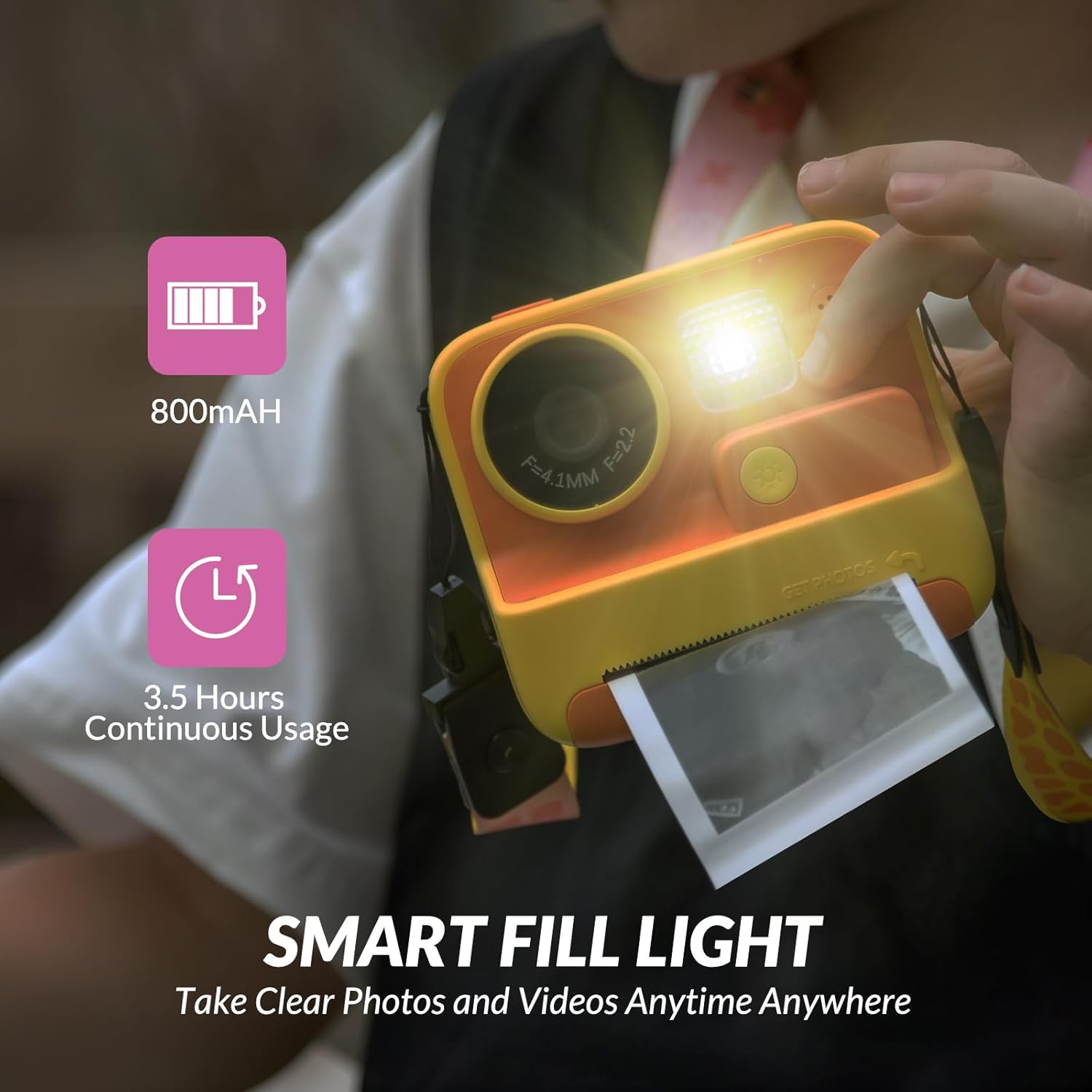 Kids Instant Camera with Printing Paper & 32G TF Card, Gift for Children 3-12 Years - Yellow