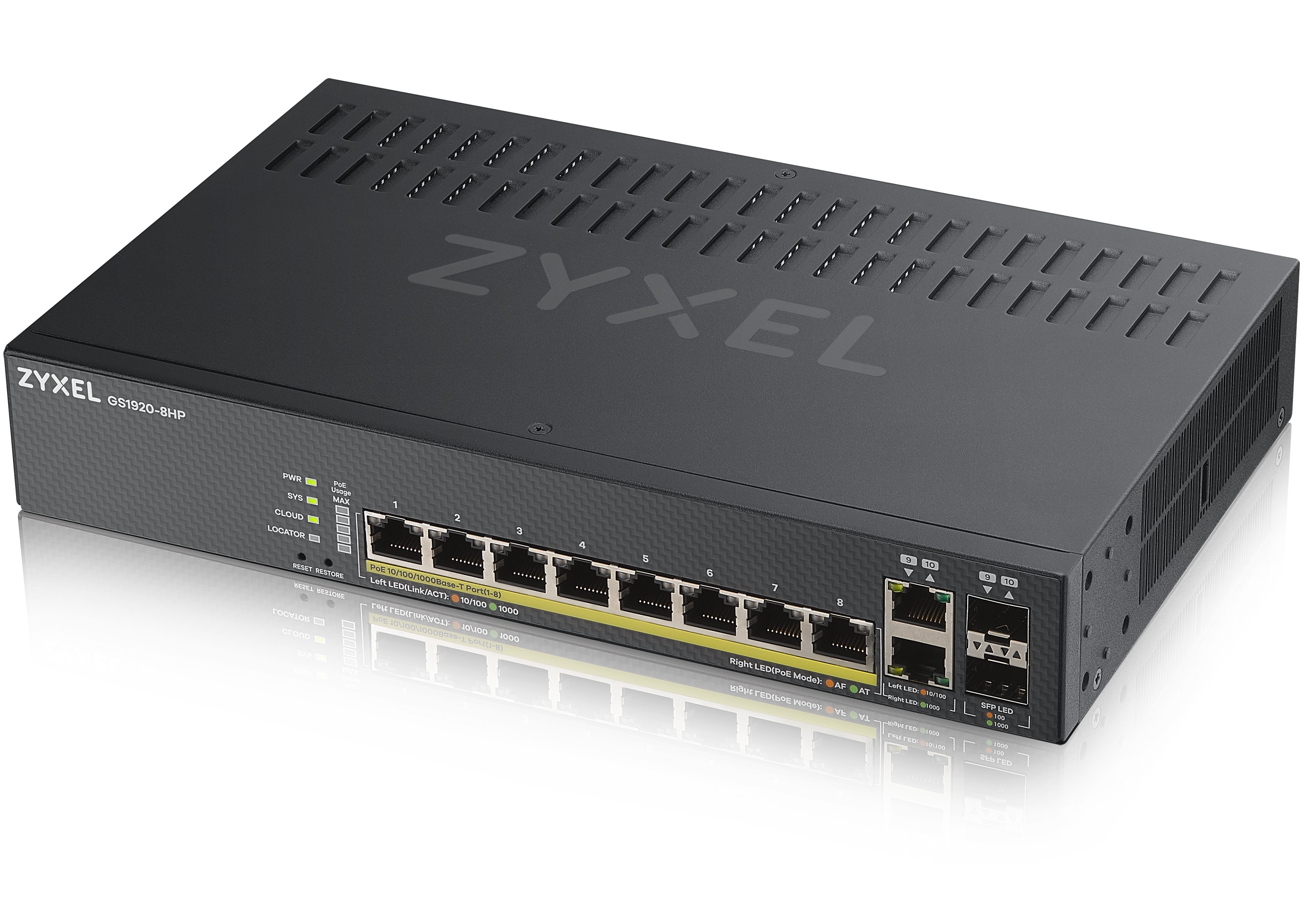 Zyxel Switch PoE Gigabit Managed Cloud 8PoE + 2RJ45/SFP Combo 130W GS1920-8HPV2