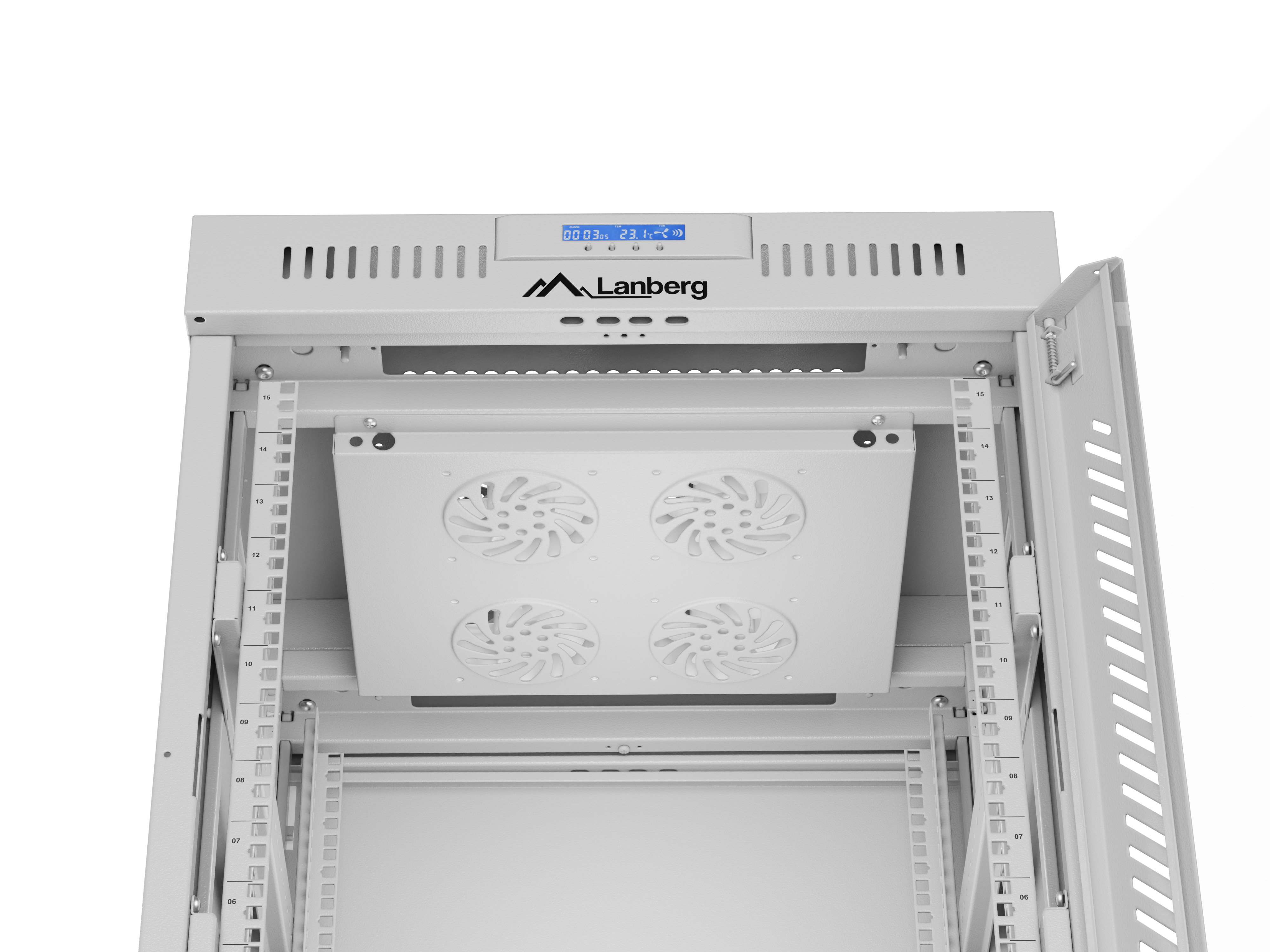 Lanberg Free Standing Cabinet 19'' with Glass Door 15U 60cm Ventilation Panel with LCD, 2 Fans & Thermostat Grey (not assebled)