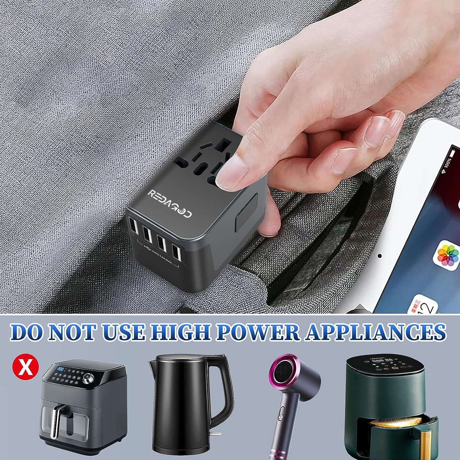 Travel Adapter Worldwide 224+ Countries 5.6A Fast Charge Universal Travel Adapter (4 USB  & 1 USB C)