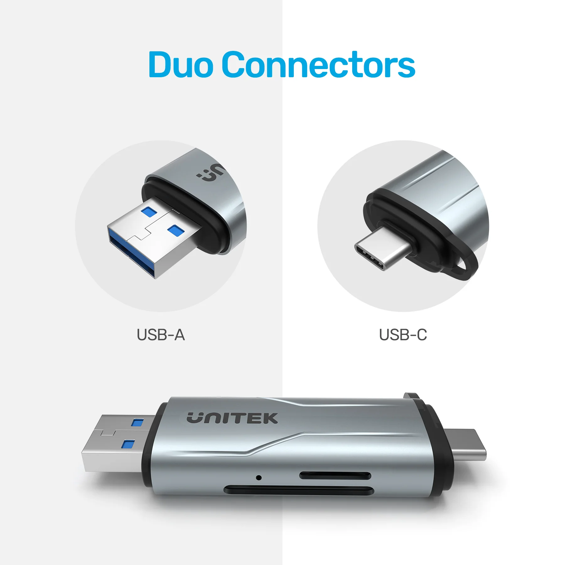 Unitek R1010A Card Reader USB-A/C 3.0 to Micro SD/SD