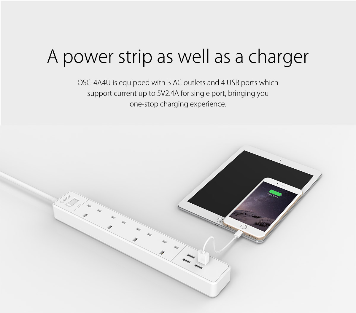 Orico Power Extension 4xGang 4xUSB 4A 4A4U-UK