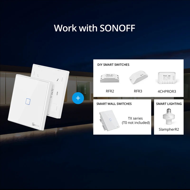 Sonoff T2EU2C-RF Smart Wall Touch Switch 2-Button White