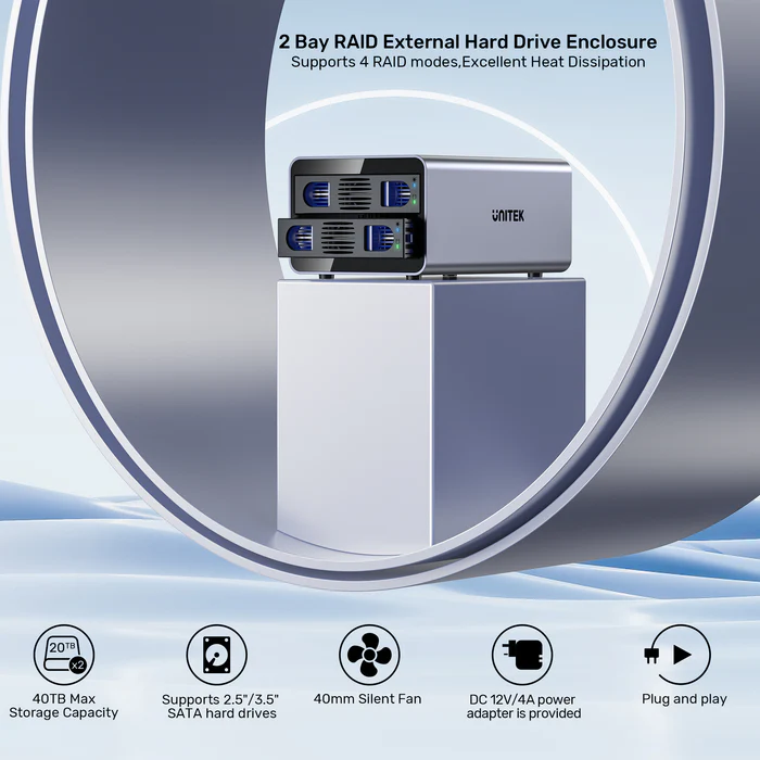 Unitek USB-C 2-Bay External SATA HDD Enclosure with RAID S1308C