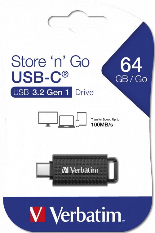 Verbatim USB Drive 3.2 Retractable USB-C 64GB Black
