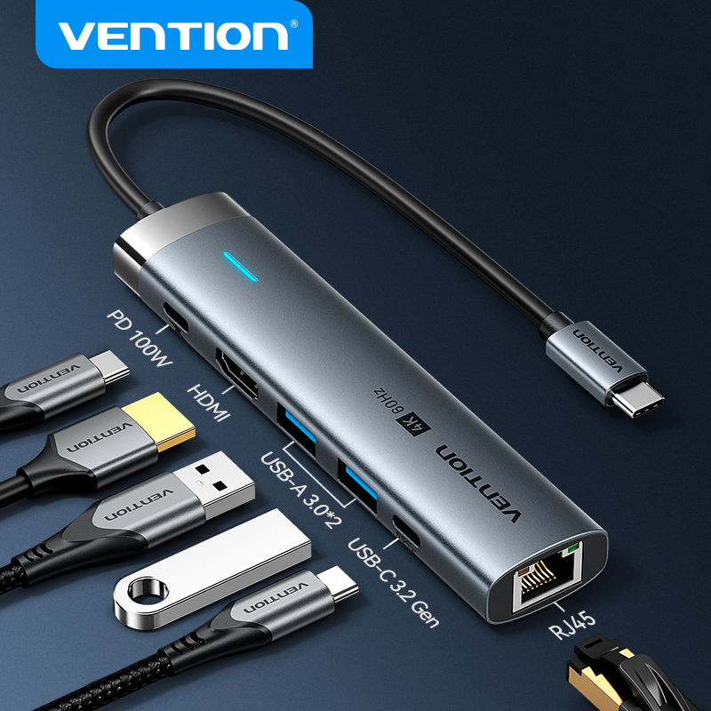 Vention HUB USB-C 1xUSB-C 3.2/2xUSB3.0/HDMI 4K60Hz/Gb/PD TGNHB