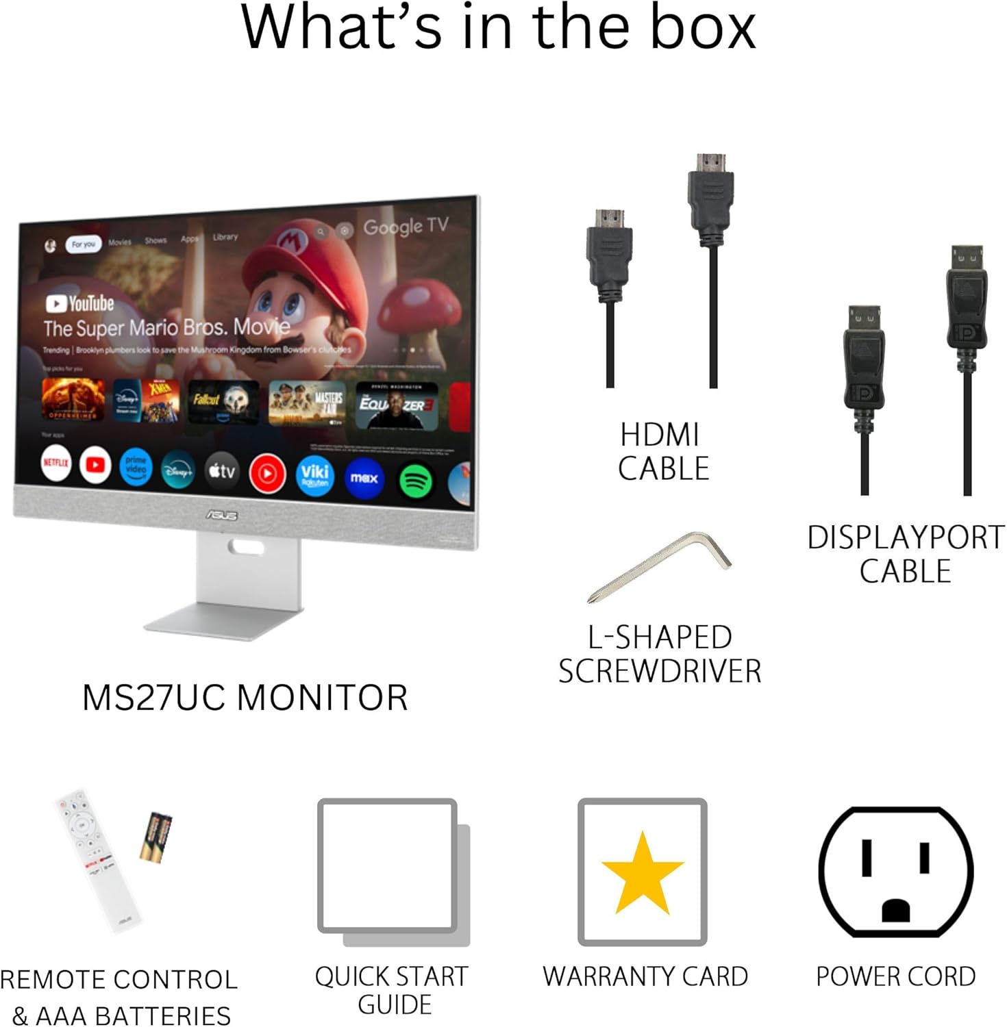 ASUS Monitor Smart 27" 4K Google TV, Chromecast, Speakers, USB-C/HDMI ZenScreen MS27UC