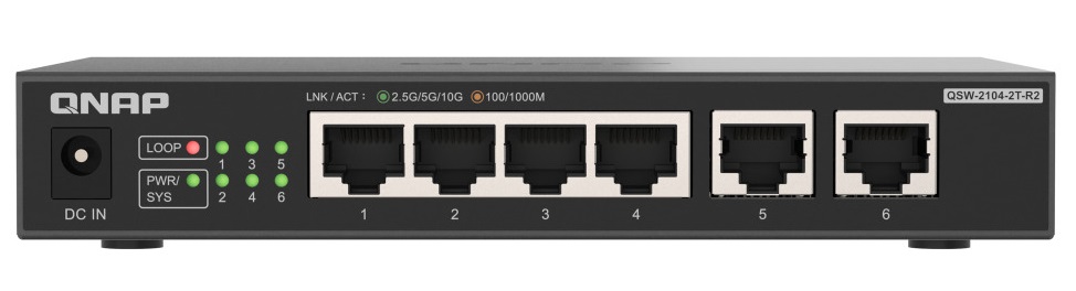 QNAP 6-Port Multi-Gig Unmanaged Switch with 4x 2.5GbE & 2x 10GbE RJ45 Ports QSW-2104-2T-R2