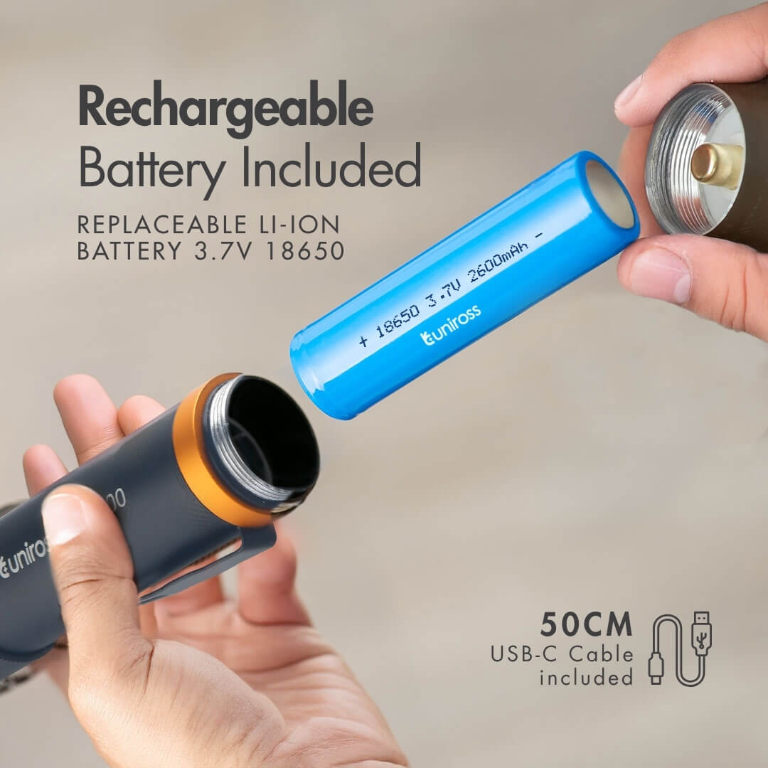 Uniross GX500 USB Rechargeable Torch IP44 Waterproof Aluminium 1000 lumens 140m Beam 120hrs Battery