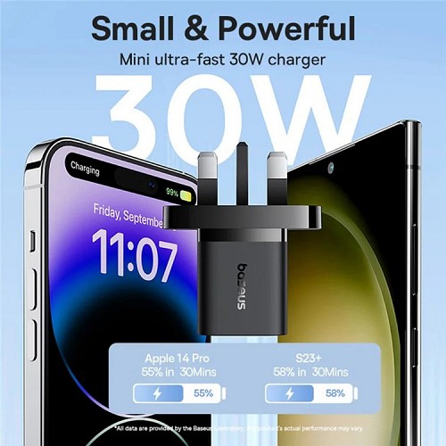 Baseus Charger Wall 30W USB-C UK MINI GaN5 Black