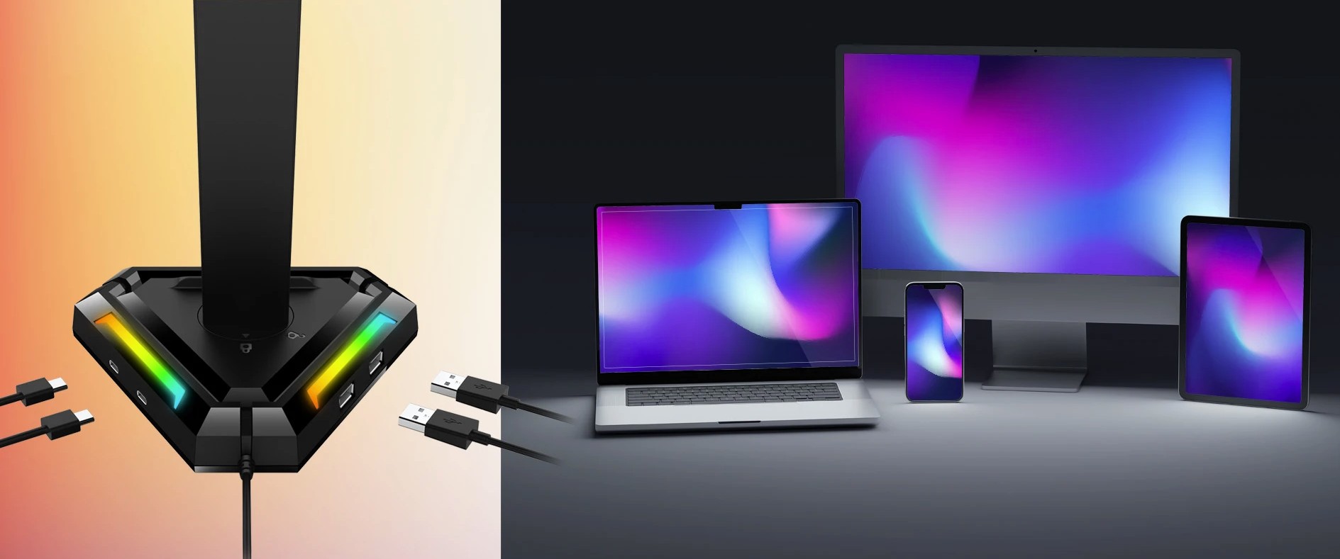 Genius Gaming Headphone LED Stand with USB Hub GX-UH100