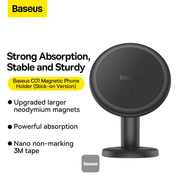 Baseus C01 Car Dashboard Magnetic Stick-On Phone Mount Black