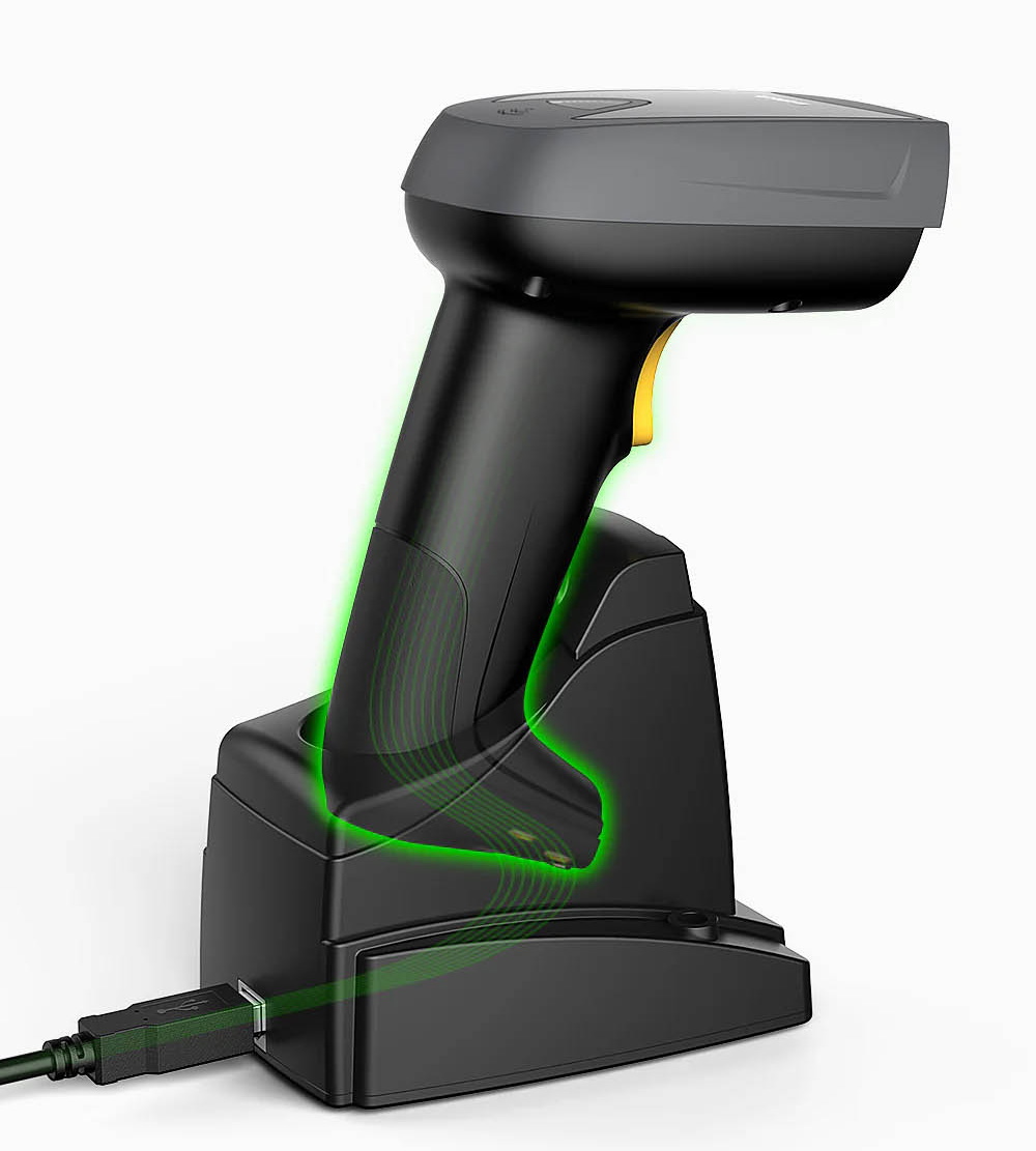 Inatech Barcode Scanner 1D/2D Wireless 2.4GHz/Bluetooth USB-A 2000mAh Smart Charging Base Hands Free Scanning BCST-52