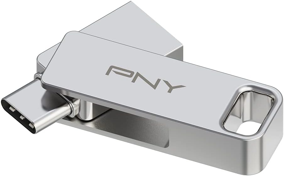 PNY Flash Drive Duo Link USB 3.2 Dual Connector OTG Capless Swivel 256GB Black FDI256DULINKTYC