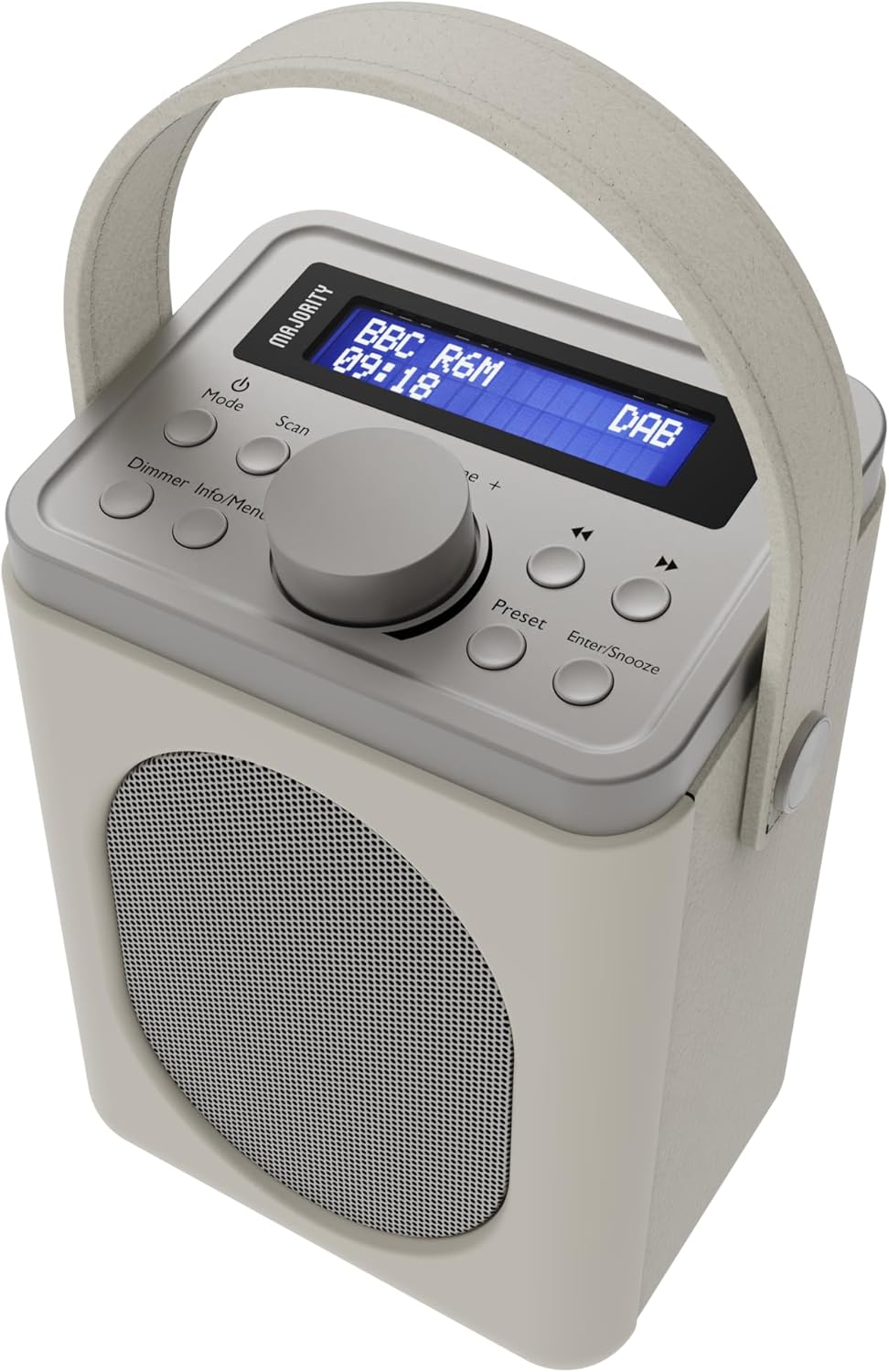 Majority Radio Portable FM,BT,Alarm & Sleep Timer Little Shelford White/Grey