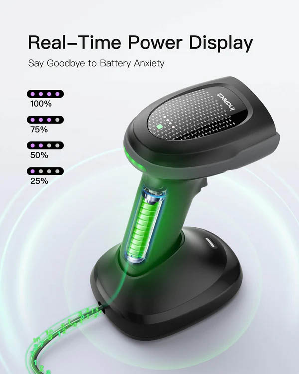 Inatech Barcode Scanner 1D/2D Wireless 2.4GHz/Bluetooth USB-A 2000mAh Charging Base Dual Battery Megapixel Scanning Pro170B