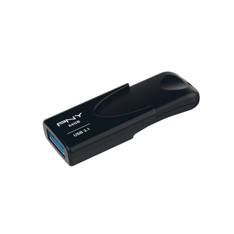 PNY Flash Drive Attache 4 USB 3.1 Stick 64GB Capless Slider Black FD64GATT431KK