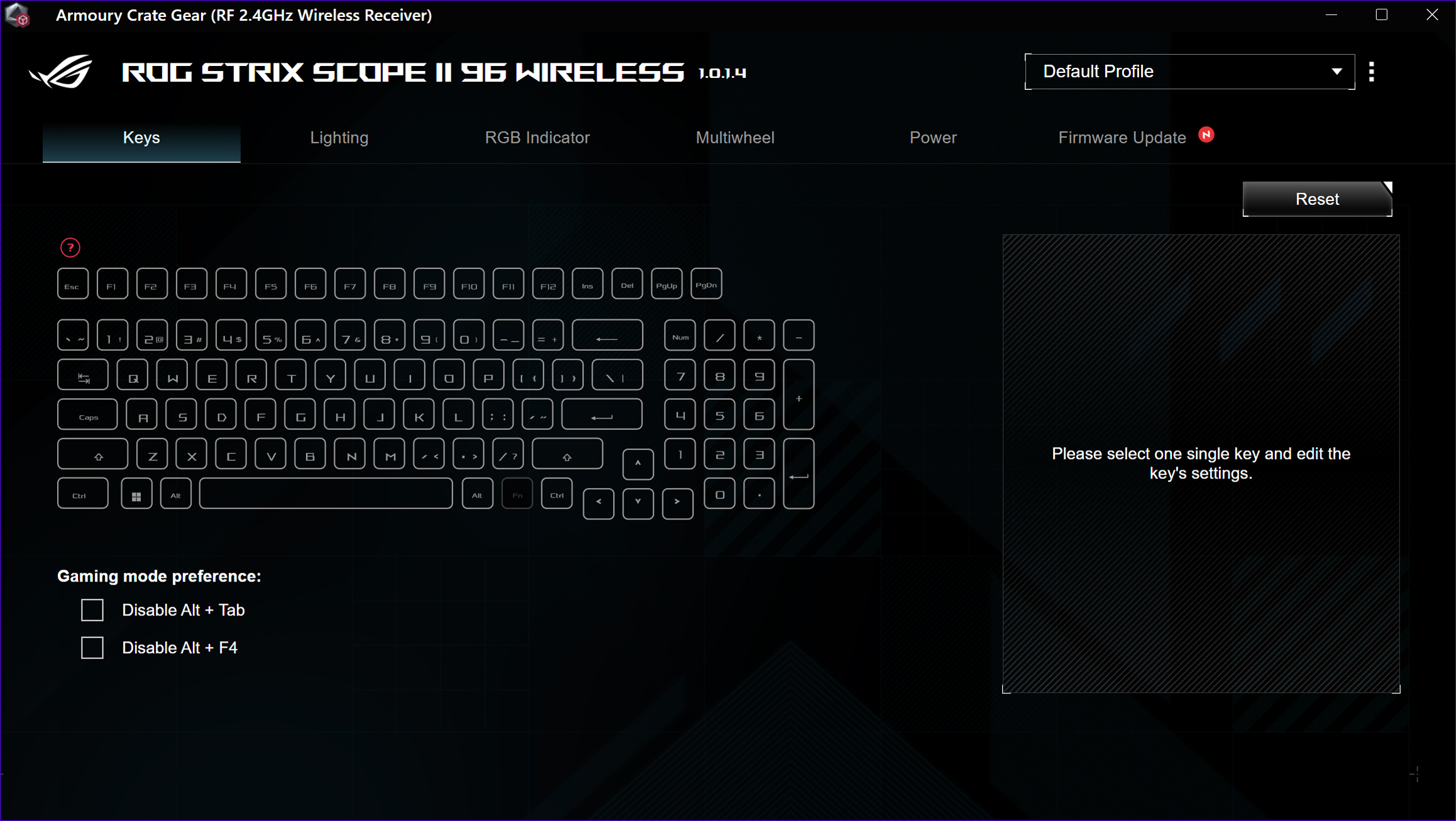 ASUS Gaming Keyboard Mechnanical Tri-Mode 2.4Ghz/Bluetooth/USB WristRest ROG STRIX SCOPE II 96 Wireless NXSW