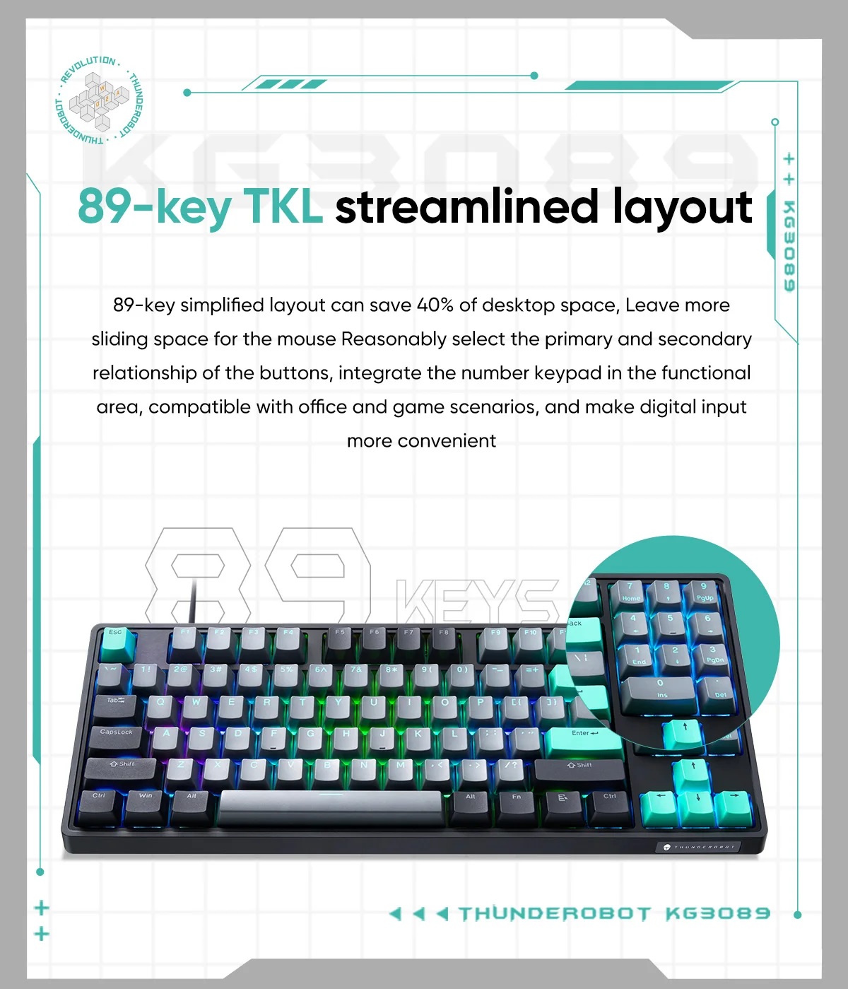 Thunderobot KG3089 Black Mechanical Gaming Keyboard 89 Red Switch Keys