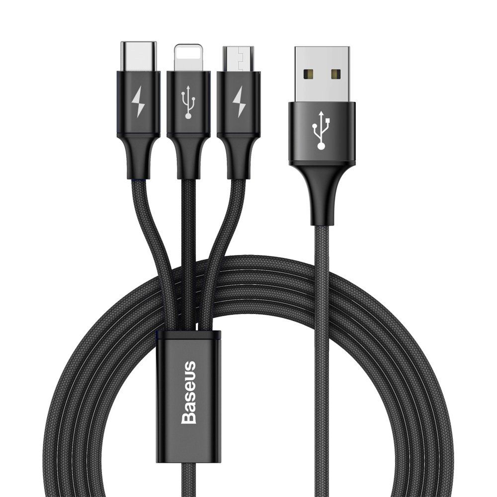 Baseus Rapid USB - micro USB / Lightning / USB-C Cable with Nylon Braid 3A 1,2M - Black