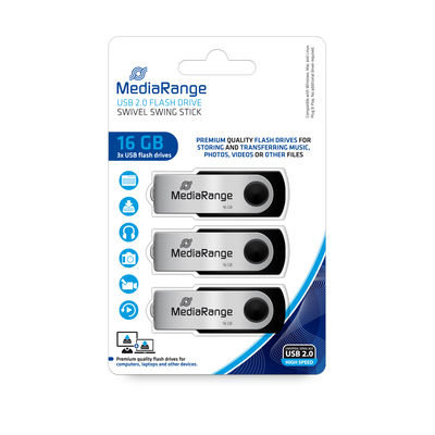 MediaRange USB flash drives, 16GB, Pack 3