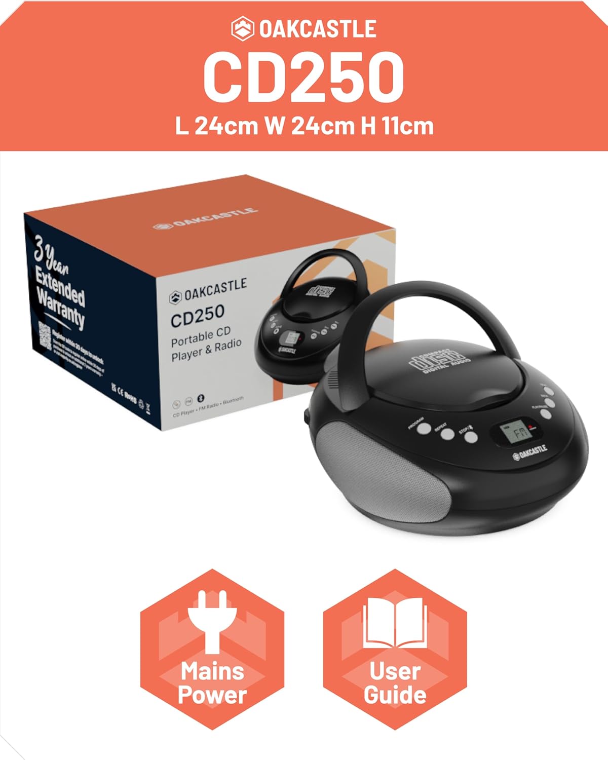 Majority Oakcastle CD250 Portable CD Player Boombox with Bluetooth & FM Radio