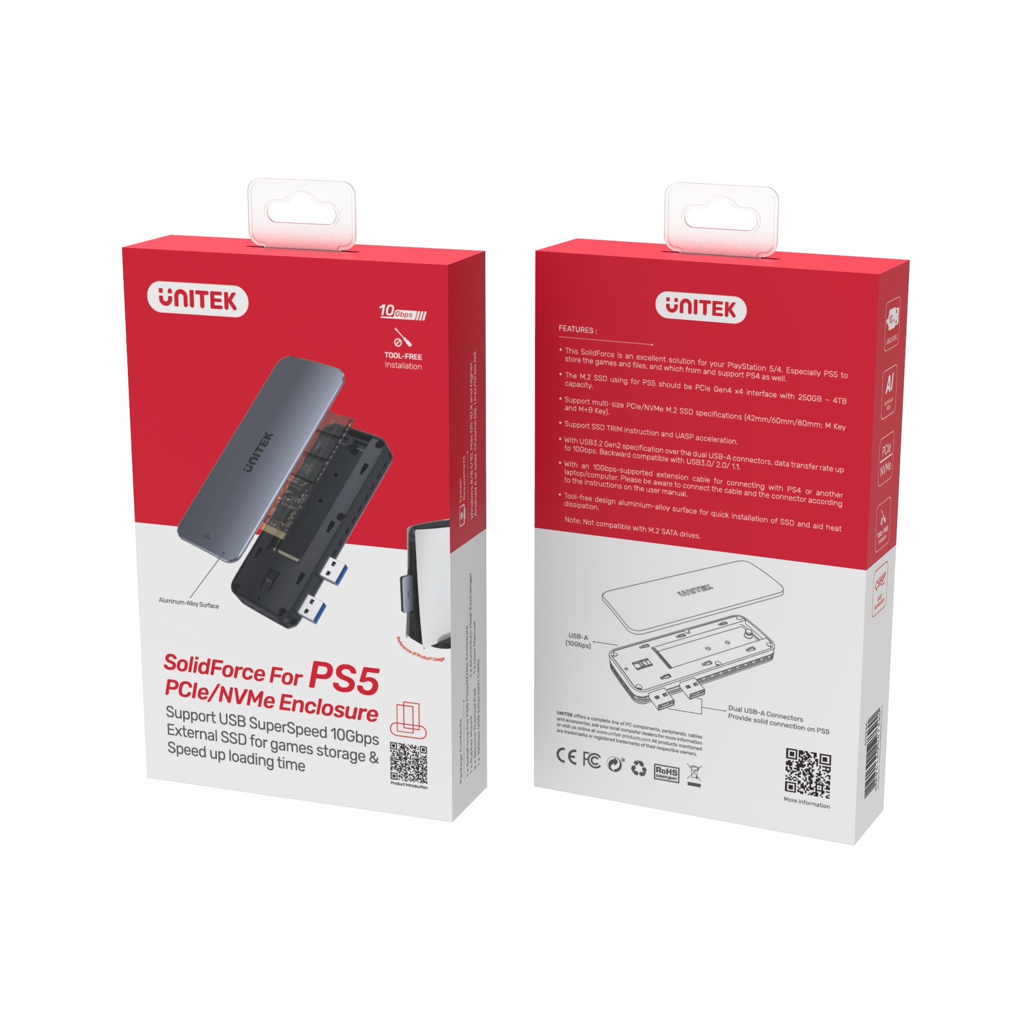 Unitek S1224A PCIe/NVMe M2 SSD Enclosure For PS5 Storage Expansion