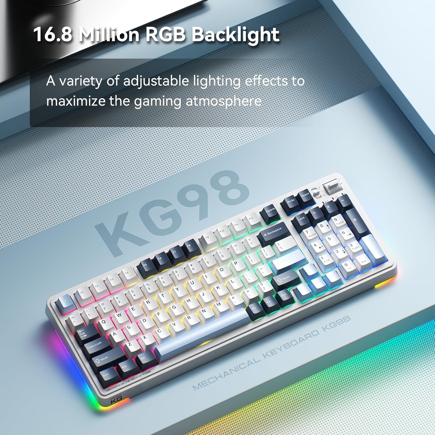 Machenike Wireless Gaming Keyboard,Type-C / 2.4 G / Bluetooth, Blue Switches, 5000 mAh battery, KG98