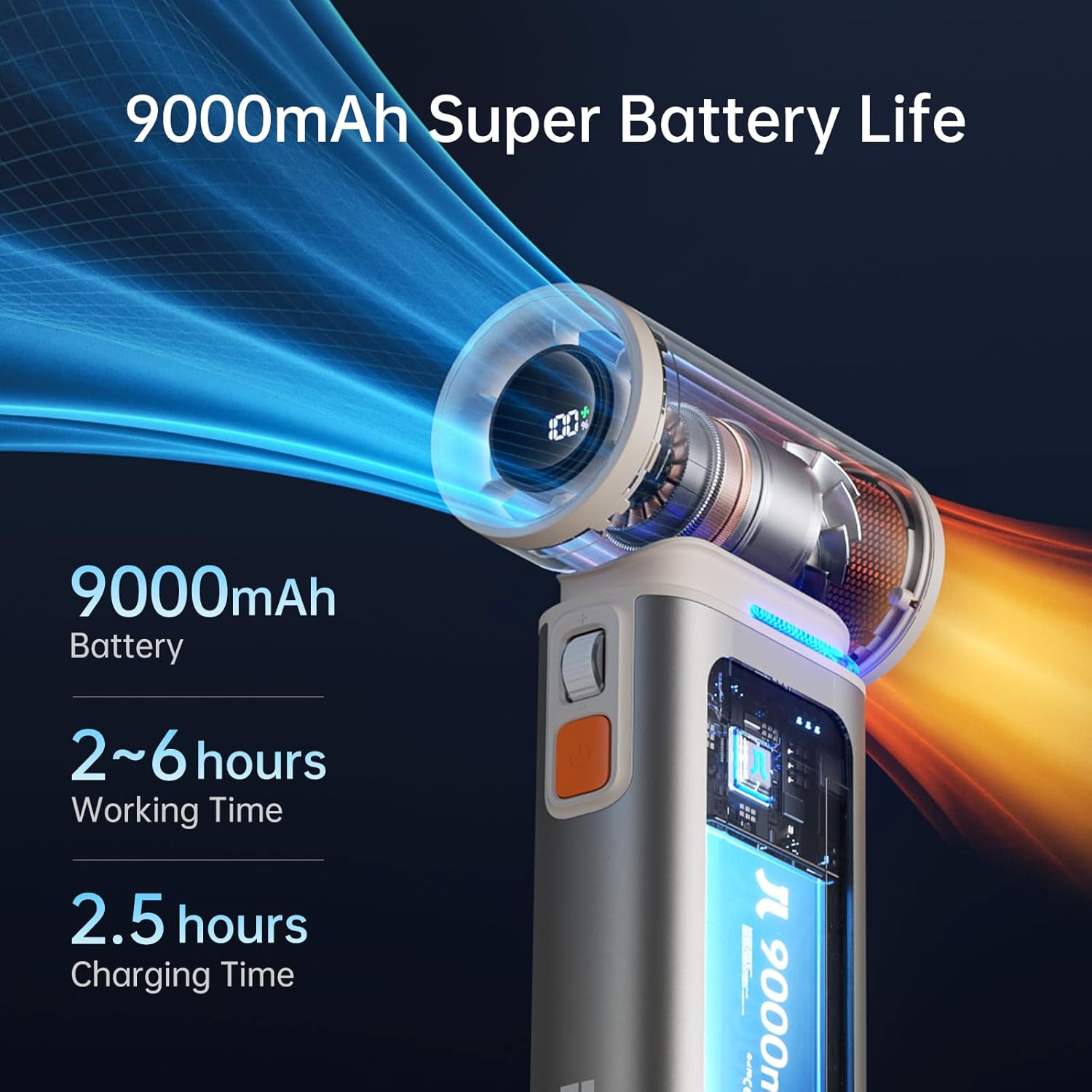 Jisulife ULTRA 1 Portable Personal Fan Aluminium Housing, Square & Round Nozzles Included, 75000 RPM, 1-100 Wind Scroll Wheel