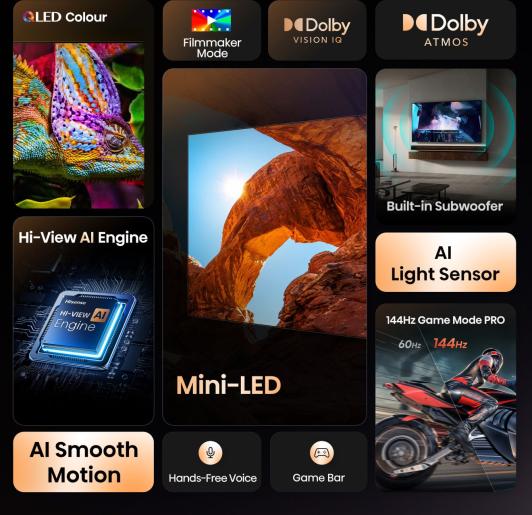 Hisense 85U7Q 85'' 4K Smart QLED MINI LED 144hz TV