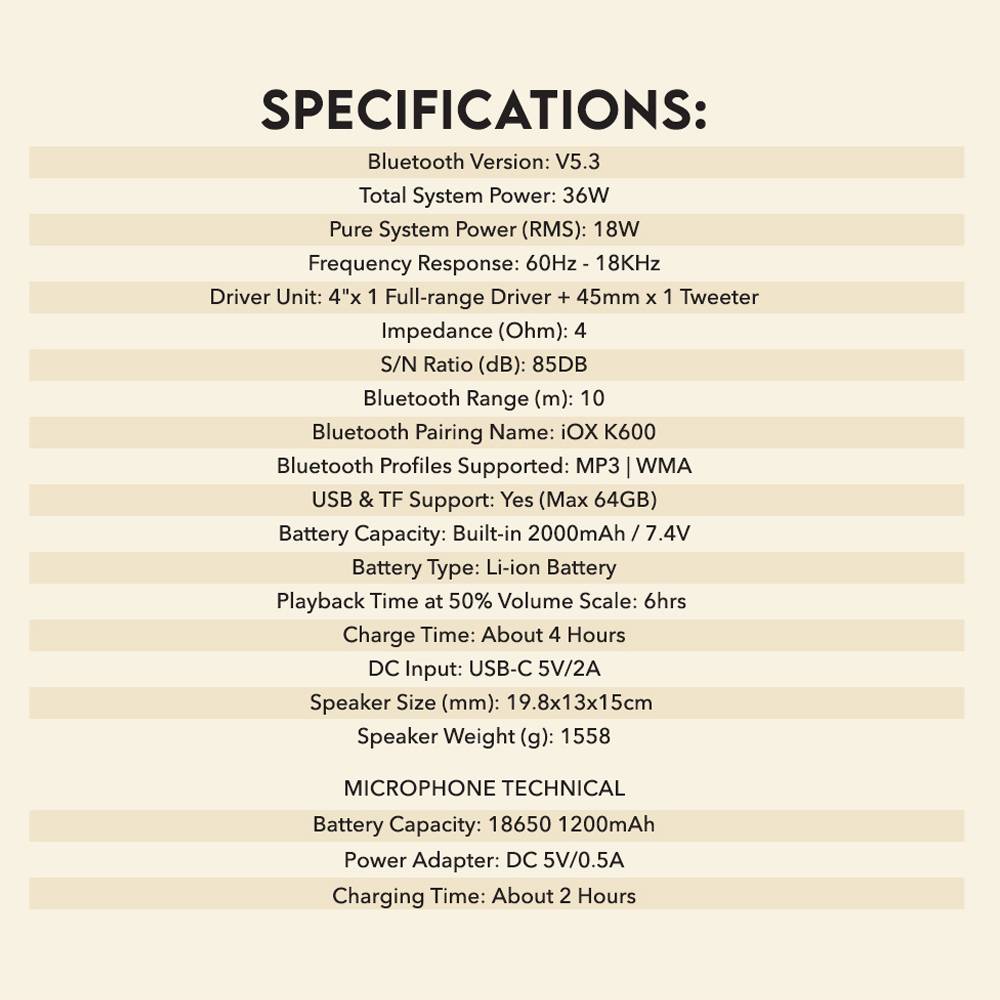 SonicGear Portable Speaker BT/Wireless Dual Mics iOX K600 Souffle