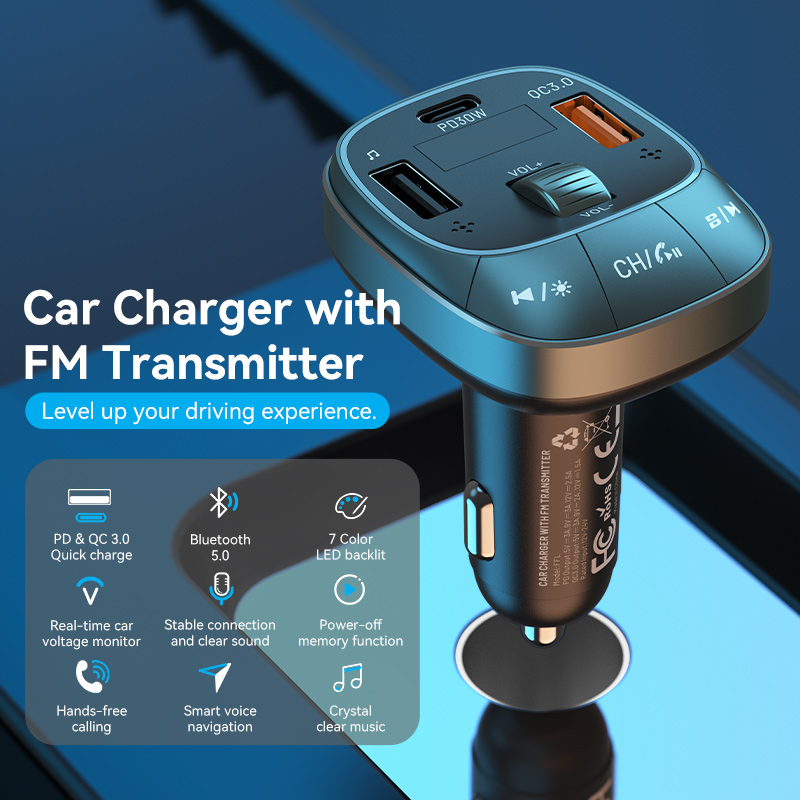 Vention Car FM Transmitter, USB Music Player & Charger 3xUSB 30W/18W/5W FFLB0