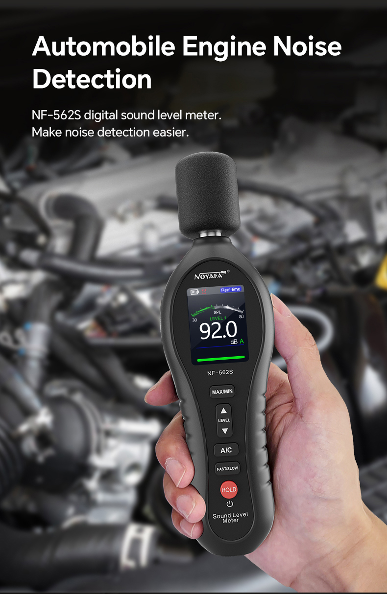 Noyafa Sound Level Meter with Dual A/C Weighting, Real-Time Alarm & Color LCD Display NF-562S