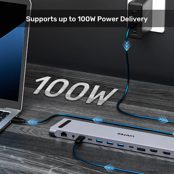 Unitek D1106A USB-C Docking Station & 2-Port KVM 10Gbps Triple Display (Connect 2 PCs to 3 Monitors)