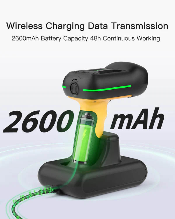 Inatech Barcode Scanner 1D/2D Wireless 2.4GHz/Bluetooth USB-A 2600mAh Smart Charging Base AI Industrial BCST-75S Black