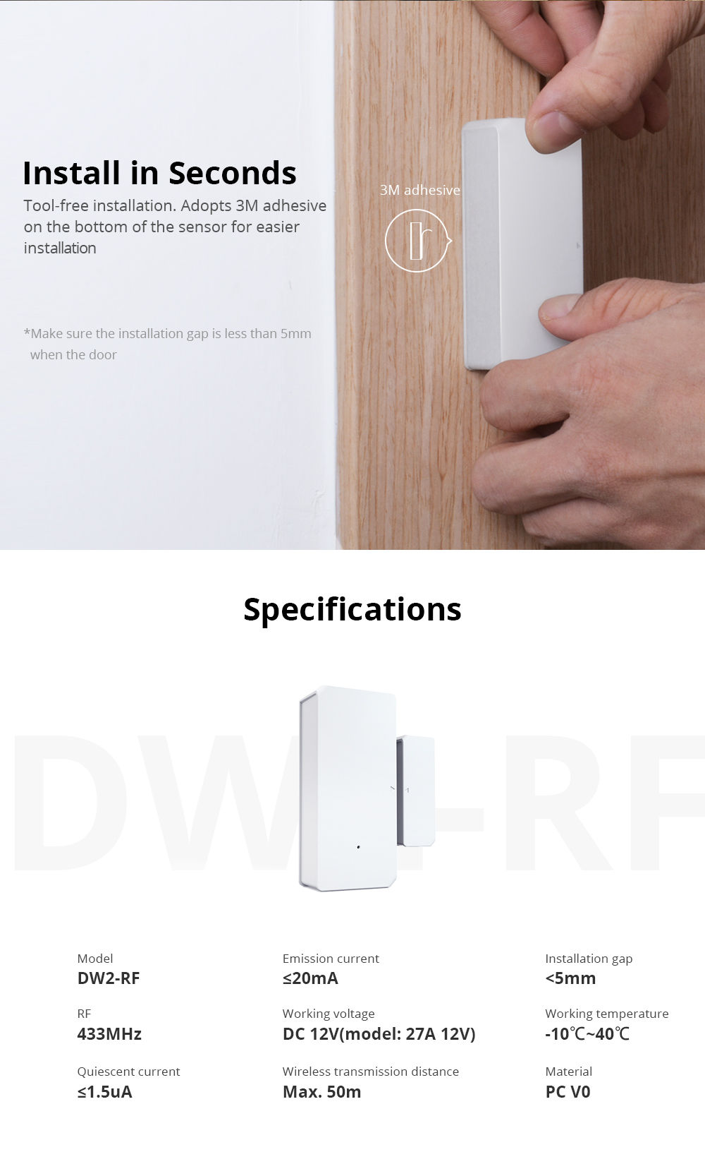 Sonoff DW2 RF Door & Window Alarm Sensor