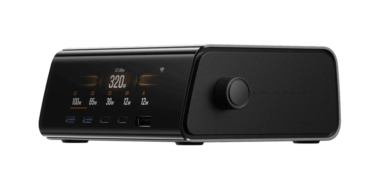 EcoFlow RAPID Pro Desktop Charger 320W - Can Charge 6 devices at once including RAPID Pro Powerbanks in 20mins - LCD Display & APP Control