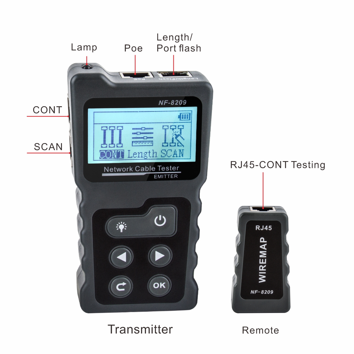 Noyafa Network Tester with LCD, Toner, Continuity, Cable Length, PoE, Port Blink & Voltage Detection NF-8209